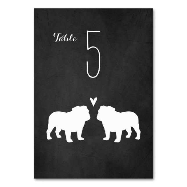 Bulldog Silhouettes Wedding Reception Table Number (Front)