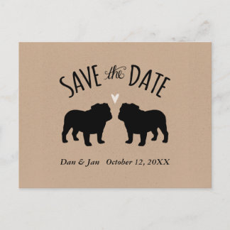Bulldog Silhouettes Wedding Save the Date Announcement Postcard