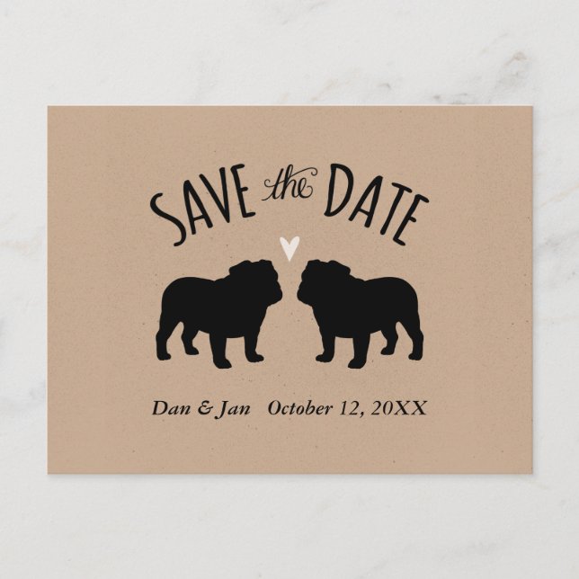 Bulldog Silhouettes Wedding Save the Date Announcement Postcard (Front)