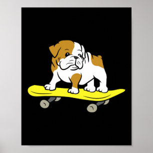 Bulldog Skateboarding Dog Skater Bulldog Poster