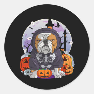 Bulldog Skeleton Costume Halloween Witch Pumpkin Classic Round Sticker