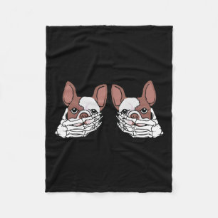 Bulldog Skeleton Hand On Breast Halloween Costume  Fleece Blanket