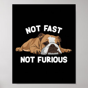 Bulldog Sleeping Not Fast Not Furious Fun Slogan  Poster