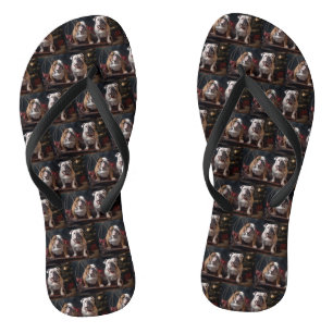 Bulldog Snowy Sleigh Christmas Decor Jandals