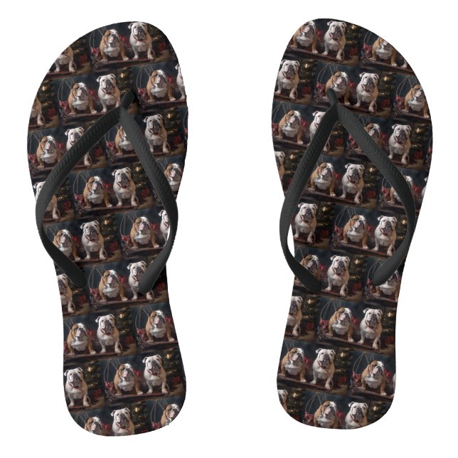 Bulldog Snowy Sleigh Christmas Decor Jandals (Footbed)