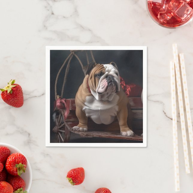 Bulldog Snowy Sleigh Christmas Decor Napkin (Insitu)