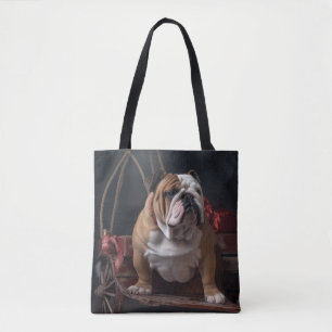 Bulldog Snowy Sleigh Christmas Decor Tote Bag