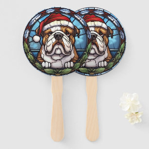 Bulldog Stained Glass Christmas Hand Fan