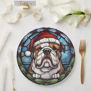 Bulldog Stained Glass Christmas  Paper Plate
