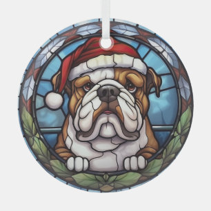Bulldog Stained Glass Christmas Tree Decoration