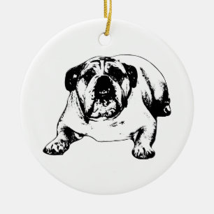 Bulldog strength in holiday calm ceramic tree decoration