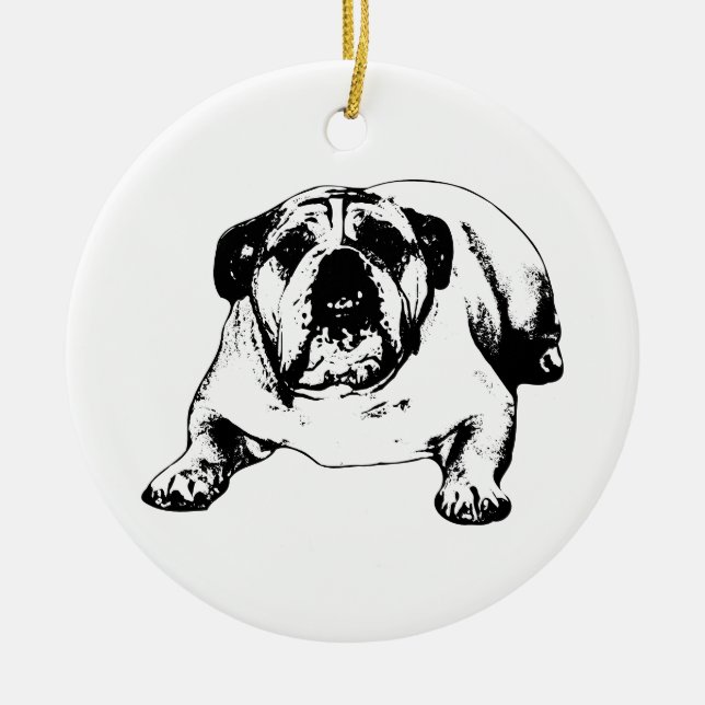 Bulldog strength in holiday calm ceramic tree decoration (Front)
