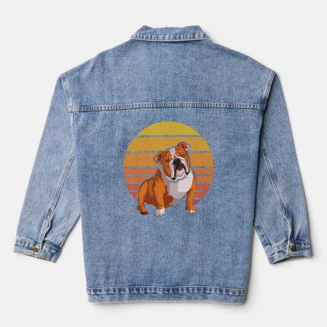 Bulldog Sunset Bulldog Owner Bulldog Lover Retro   Denim Jacket (Back)
