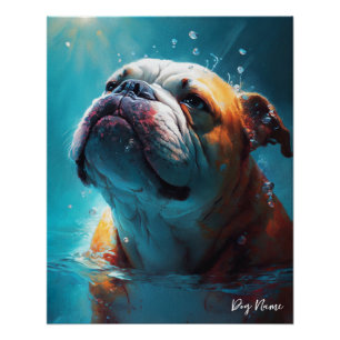 Bulldog swimming in water 005 poster