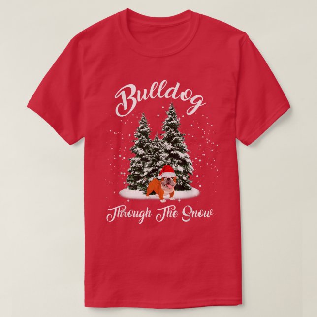 Bulldog Through The Snow Christmas  T-Shirt (Design Front)