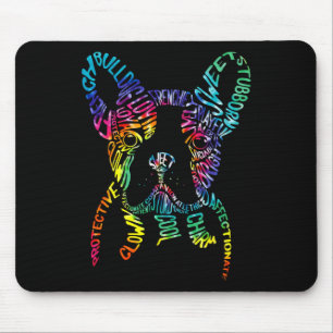Bulldog Typography Tie Dye Word Art Frenchie Dog G Mouse Pad