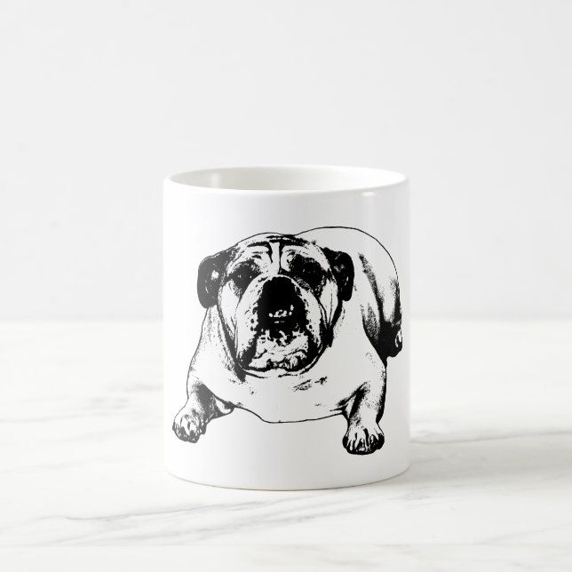 Bulldog unbothered by snow coffee mug (Center)