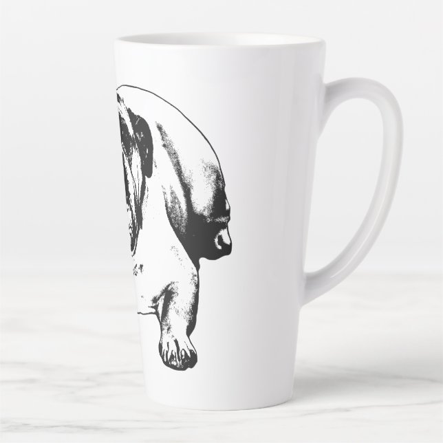 Bulldog unbothered by snow latte mug (Right)