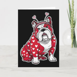 Bulldog Valentine Day Plaid Heart Pattern Dog Head Card