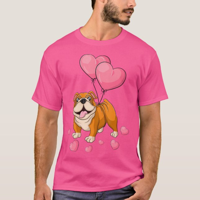 Bulldog Valentines Day Holding Balloon Heart My Va T-Shirt (Front)