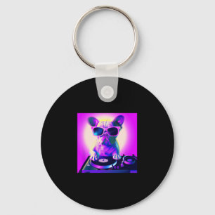 Bulldog Vaporwave Dj Dog Aesthetic Women Girls Key Ring