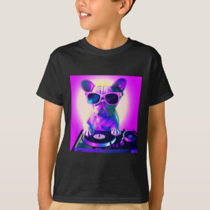 Bulldog Vaporwave Dj Dog Aesthetic Women Girls  T-Shirt