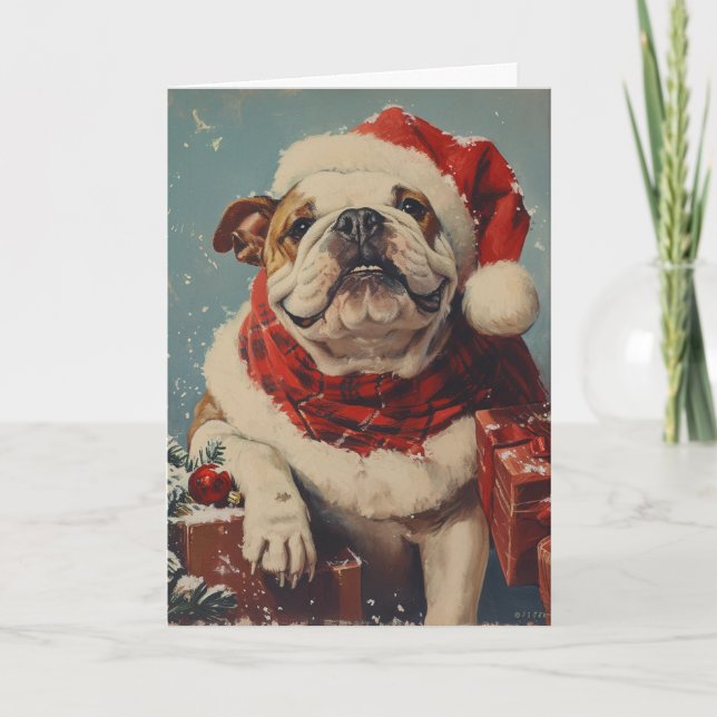 Bulldog vintage personalised Christmas  Holiday Card (Front)