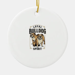 Bulldog Vintage Shirt Twin Bulldogs Engraving Tee_ Ceramic Tree Decoration