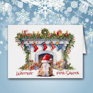 Bulldog Waiting for Santa Christmas Fireplace