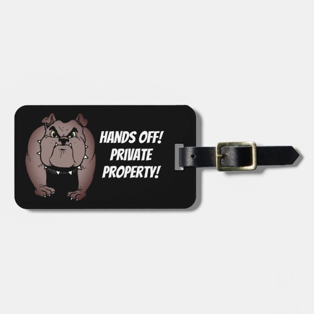 Bulldog Warning Luggage Tag w/ leather strap (Front Horizontal)