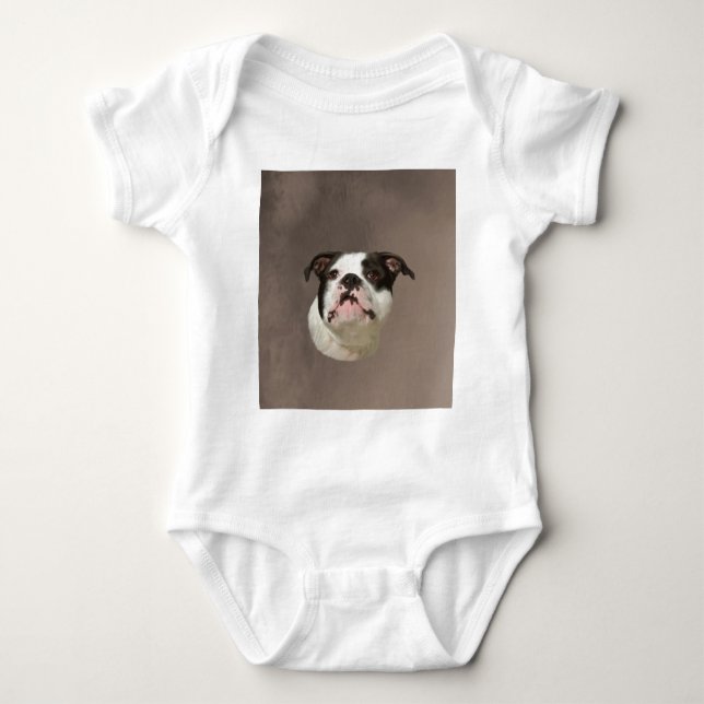Bulldog Water Colour Art Painting Baby Bodysuit (Front)