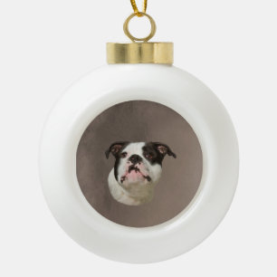 Bulldog Water Colour Art Painting Ceramic Ball Christmas Ornament