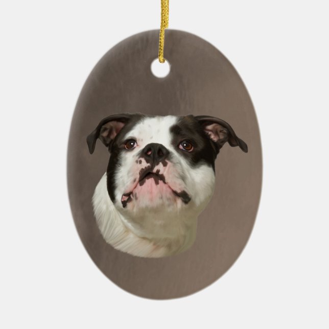 Bulldog Water Colour Art Painting Ceramic Tree Decoration (Front)