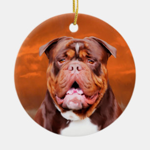 Bulldog Watercolor Art Portrait Ceramic Tree Decoration