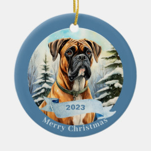 Bulldog Watercolor Dog Christmas Ceramic Tree Decoration