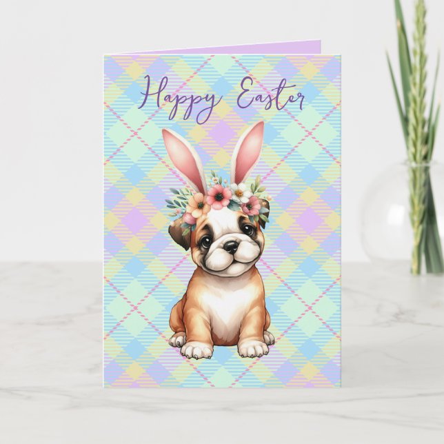 Bulldog Watercolor Easter card (Front)
