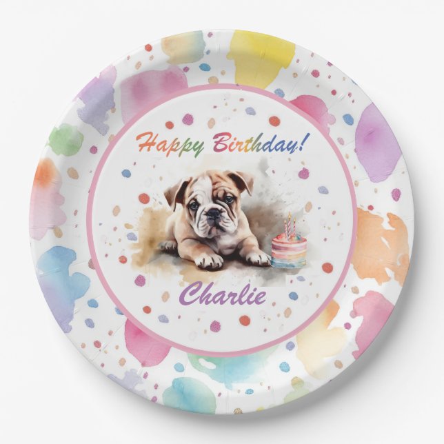 Bulldog Watercolor Paper Plate (Front)