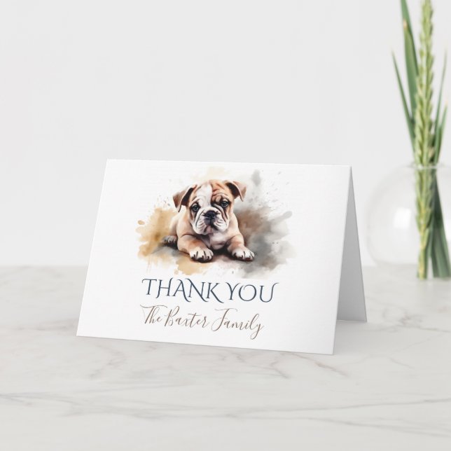 Bulldog Watercolor Thank You Card (Front)