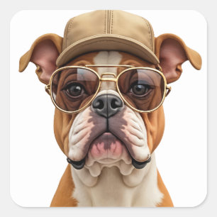 Bulldog Wearing a Beige Cap Square Sticker