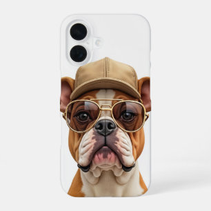 Bulldog Wearing a Cap and Sunglasses iPhone 16 Case