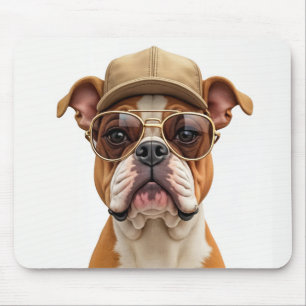 Bulldog Wearing a Cap and Sunglasses Mouse Pad