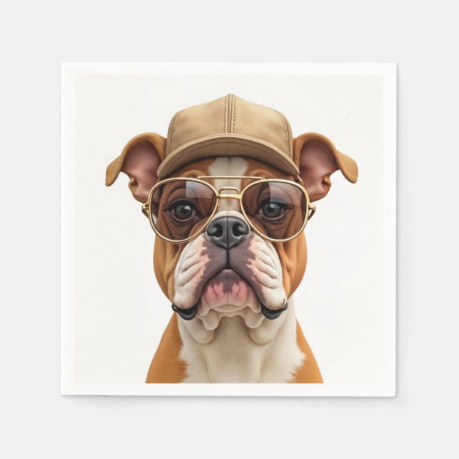 Bulldog Wearing a Cap and Sunglasses Napkin (Front)