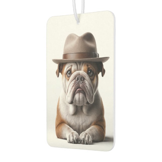 Bulldog Wearing a Fedora Car Air Freshener (Left)
