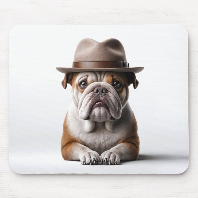 Bulldog Wearing a Fedora Mouse Pad (Front)