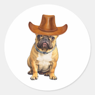 Bulldog Wearing Cowboy Hat Classic Round Sticker