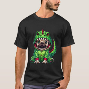 Bulldog Wearing Dinosaur Costume Halloween Cosplay T-Shirt
