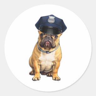 Bulldog Wearing police Hat Classic Round Sticker