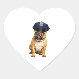 Bulldog Wearing police Hat Heart Sticker