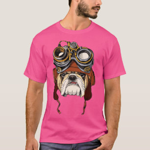 Bulldog Wearing Steampunk Aviator Helmet T-Shirt