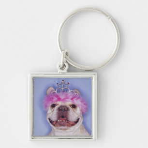 Bulldog wearing tiara key ring